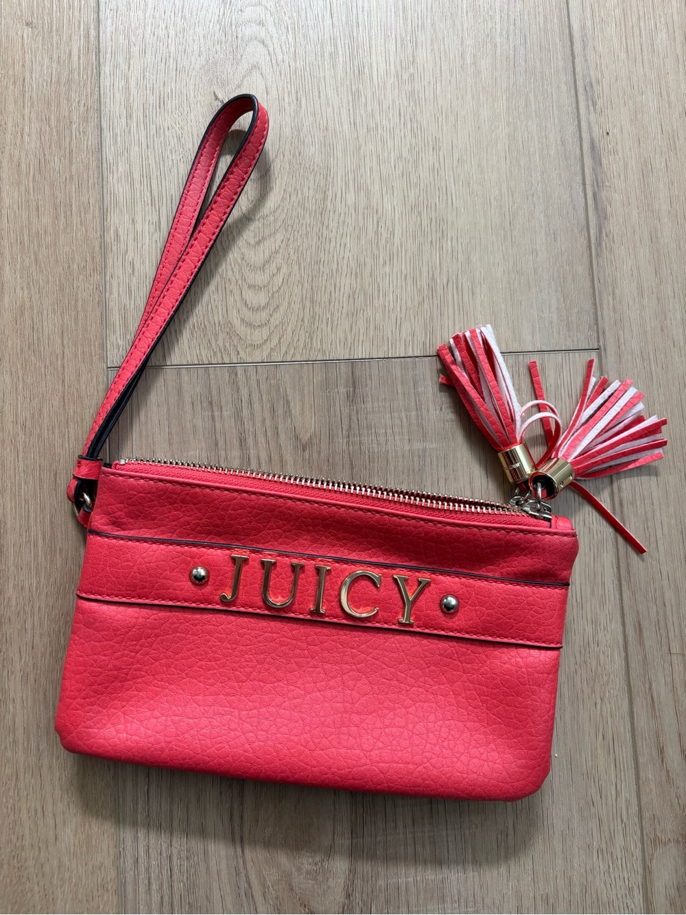 Juicy Couture Coral-Red Tassel Wristlet Clutch Y2K Summer - Picture 7 of 7